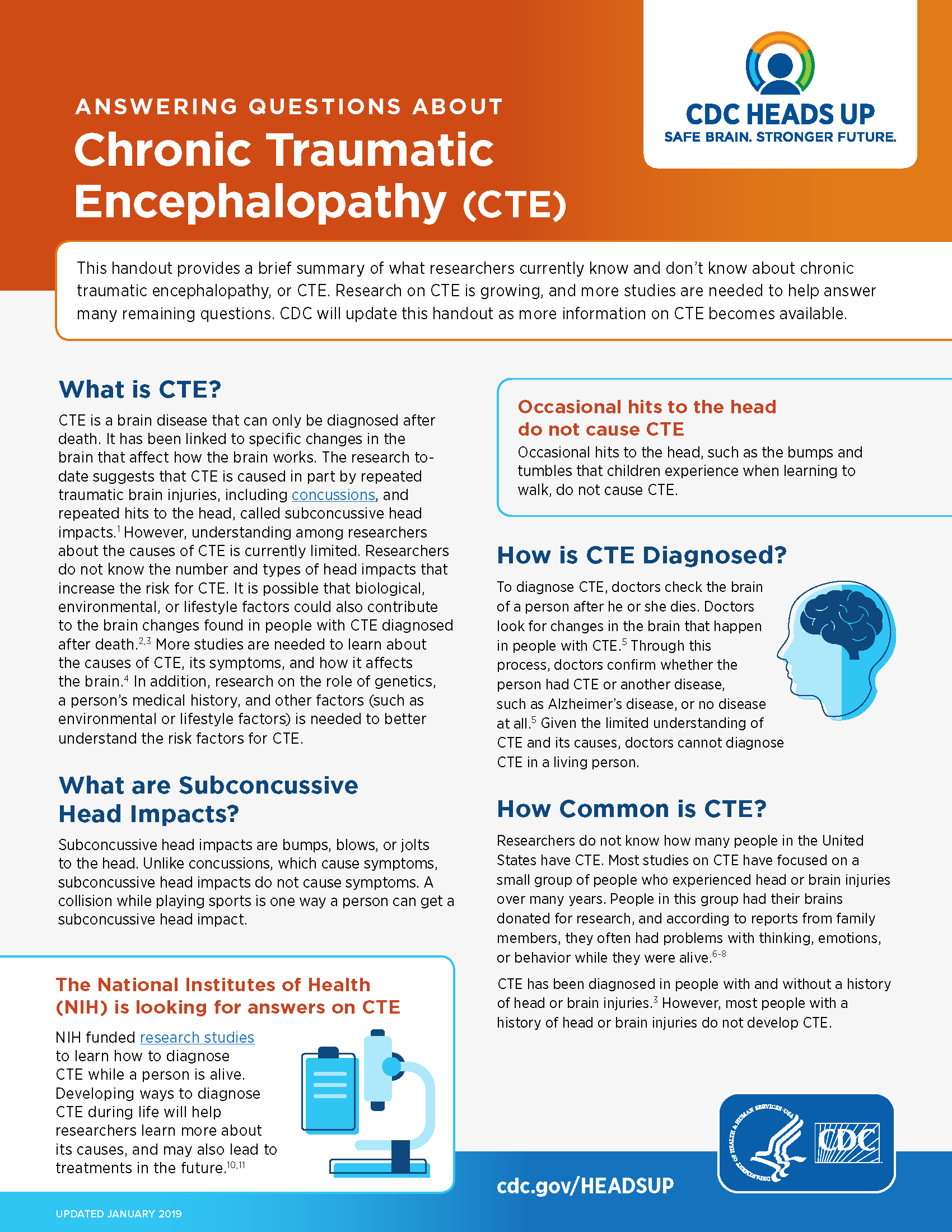 Page one of the CTE Factsheet from the CDC