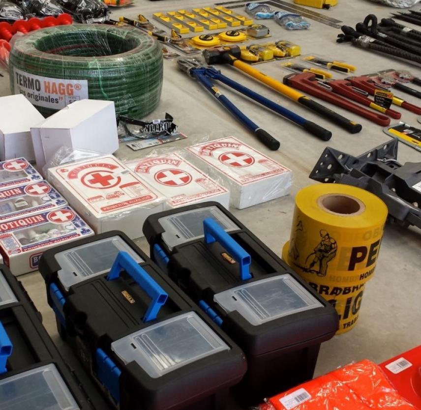 Photo of rescue supplies displayed neatly in a brand-new warehouse in San Martin, Peru. Photo by Raymond Sarracino, U.S. Southern Command