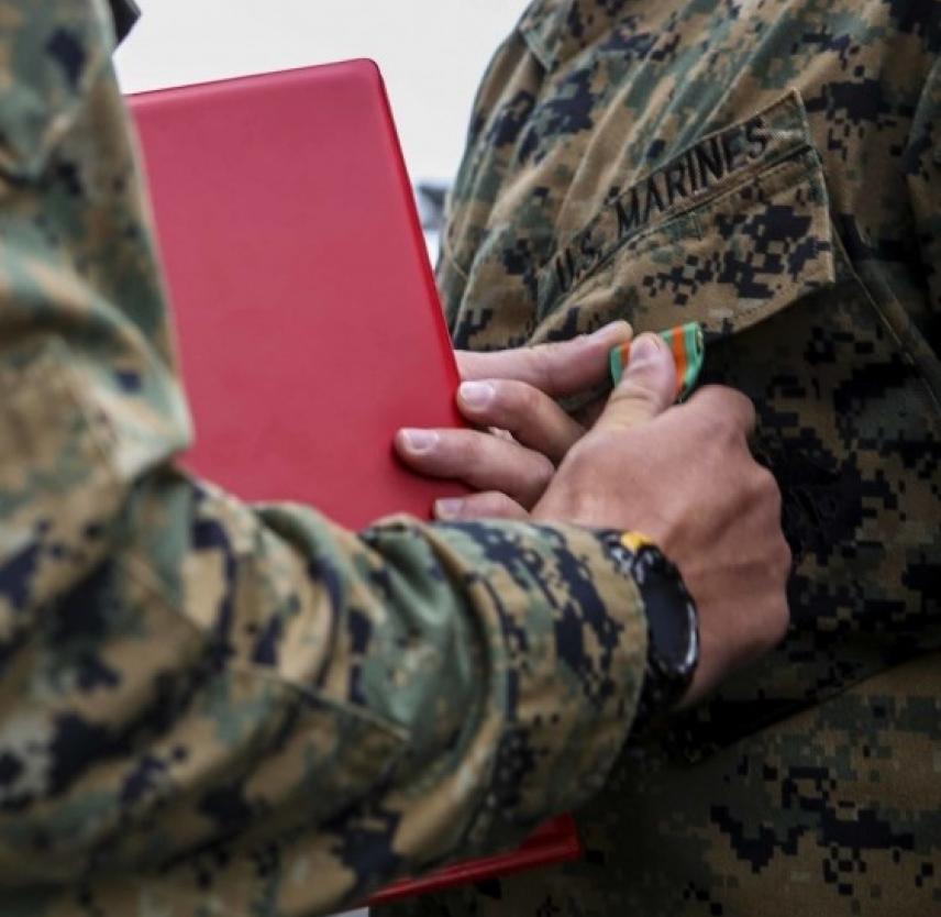 The Taking Credit Paradox, A U.S. Marine is awarded a Navy and Marine Corps Achievement Medal during a regularly scheduled deployment, July 14, 2018. (U.S. Marine Corps photo by Cpl. A. J. Van Fredenberg)