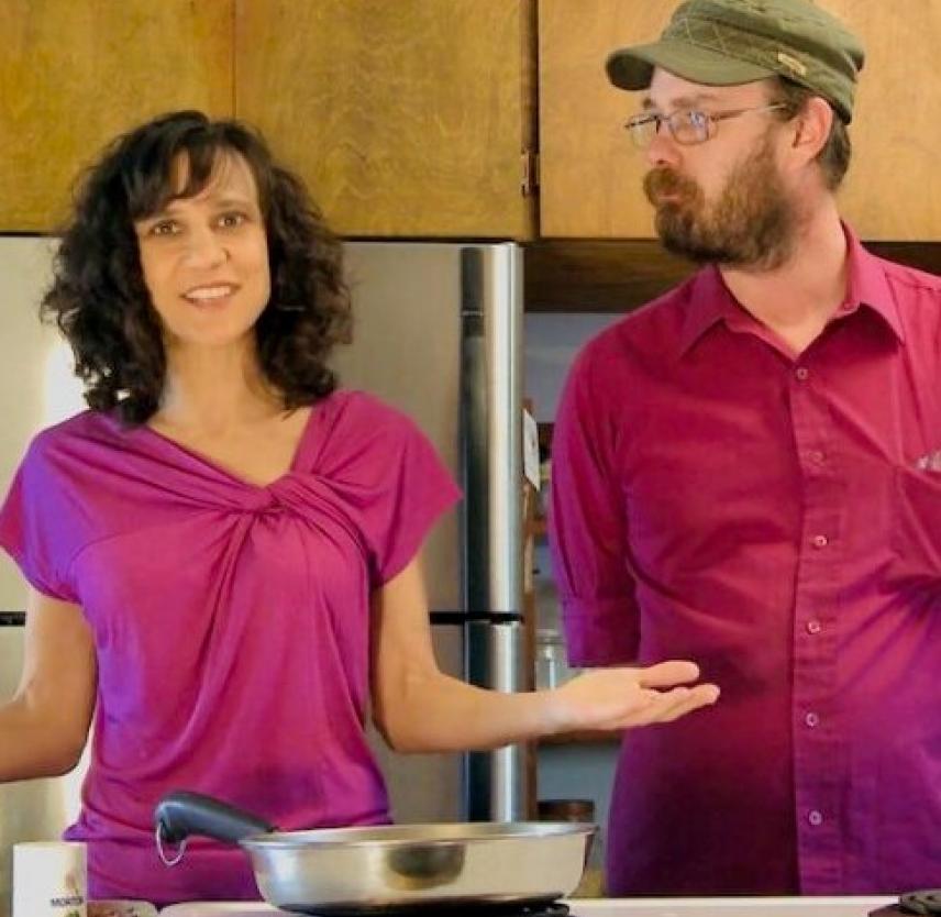 Cooking with brain injury, Cheryl Green and Bill at a stove