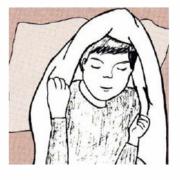 Illustration of a child under a blanket