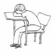 Illustration of Adam with his head down on a school desk