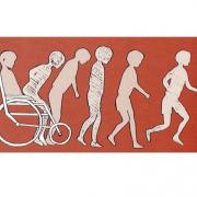 Illustration of a boy rising from a wheelchair and walking