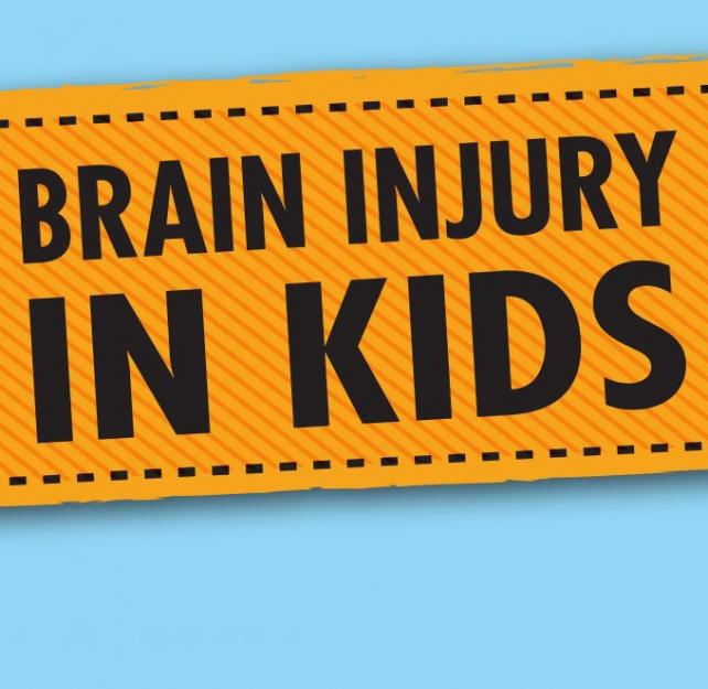 Graphic of close up of the poster title "Brain Injury in Kids"