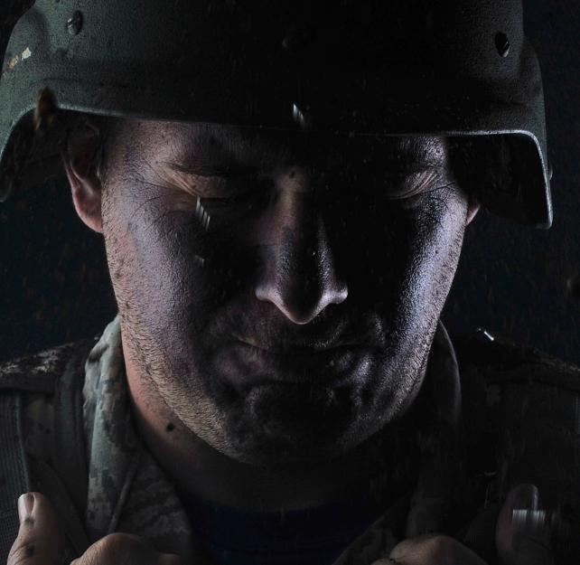 Veteran PTSD - Retired U.S. Air Force Staff Sgt. Clifton Flint, formerly 48th Security Forces Squadron base defense operations center controller, poses for a photo to represent posttraumatic stress disorder (USAF photo by SSgt Micaiah Anthony)