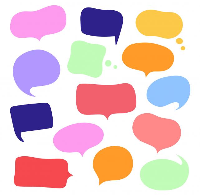 Multi-colored and empty speech bubbles.