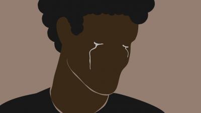 Illustration of black person crying, tears, racism, sad
